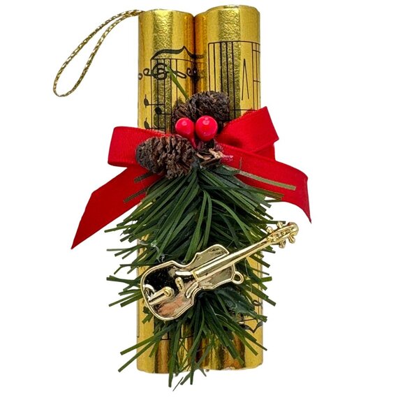 Vintage Midwest Christmas Music Sheet Violin Ornament Acorn Berries Ferns Ribbon - Picture 1 of 9